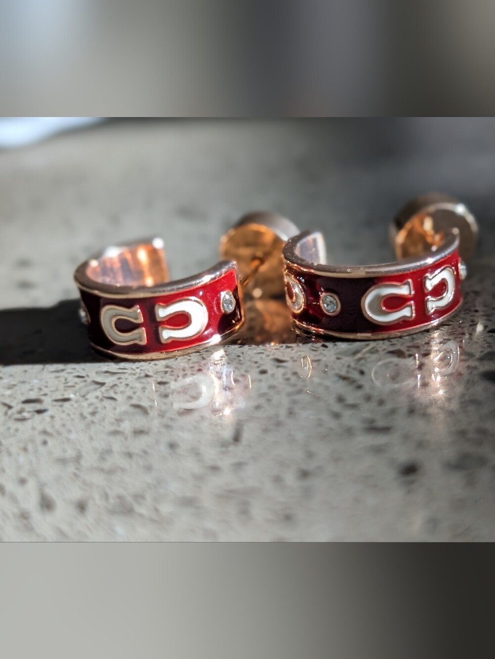 Coach Red Enamel Logo Hoop Earrings Nwot - Picture 5 of 10